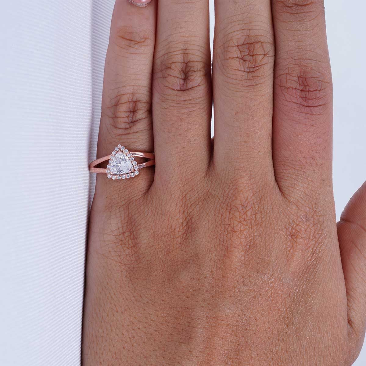 Split Shank Engagement Rings Trillion Cut CZ Diamond Halo Ring