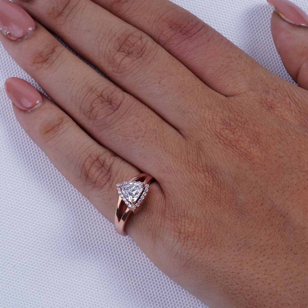 Split Shank Engagement Rings Trillion Cut CZ Diamond Halo Ring