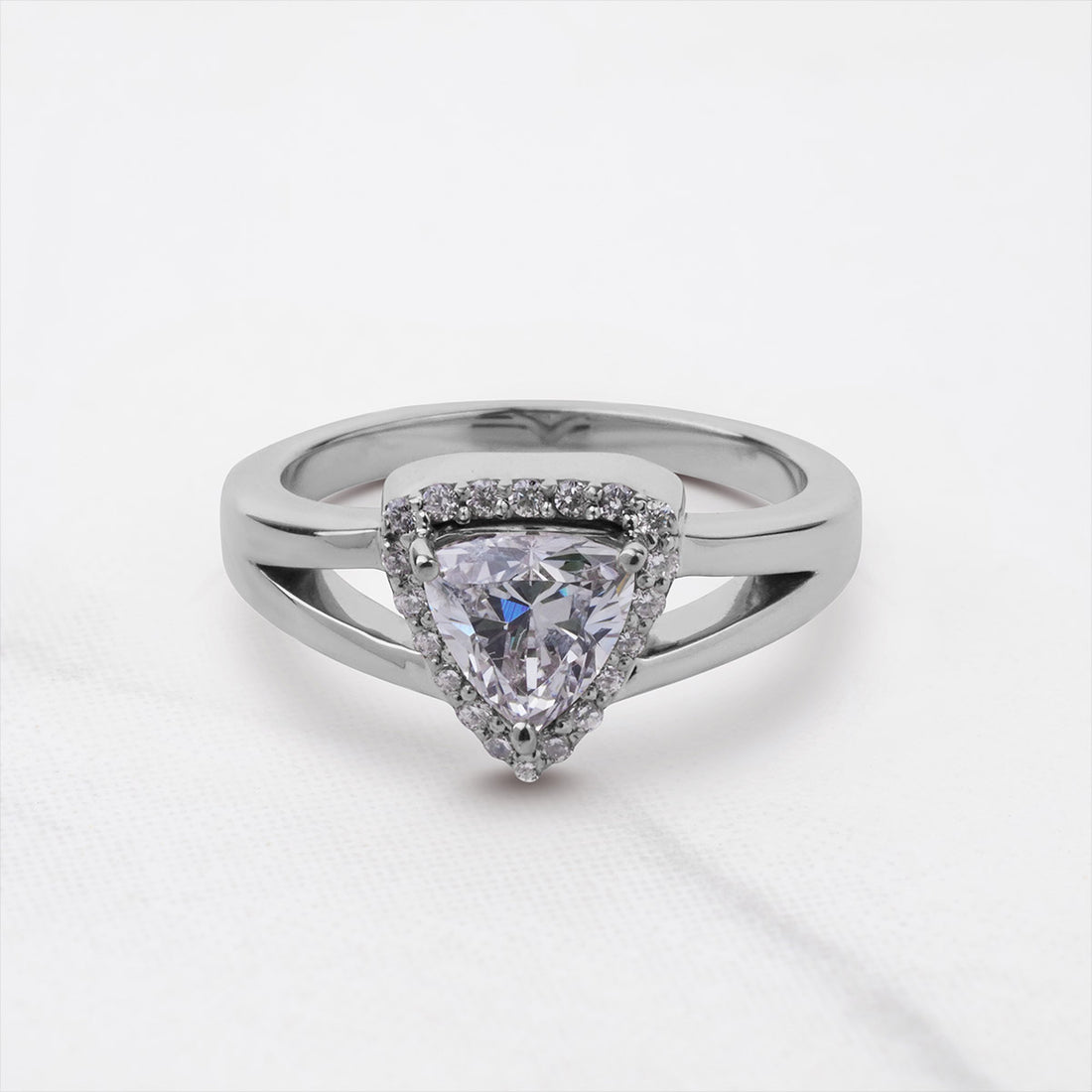 Trillion Cut 1Carat Moissanite Halo Engagement Ring Split Shank