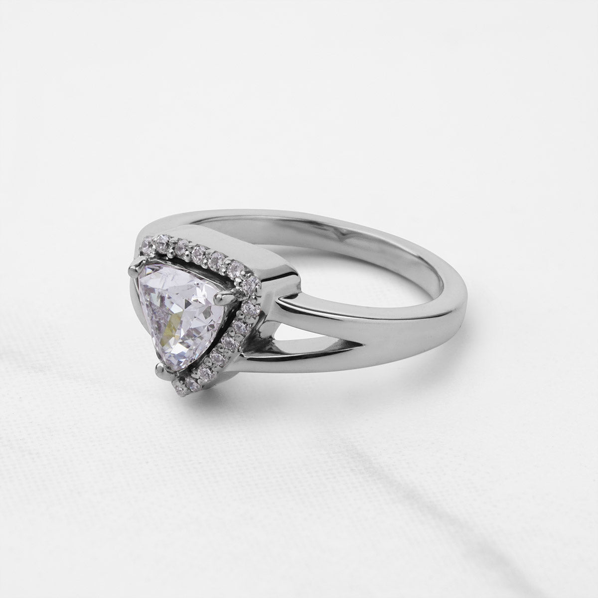 Split Shank Engagement Rings Trillion Cut CZ Diamond Halo Ring