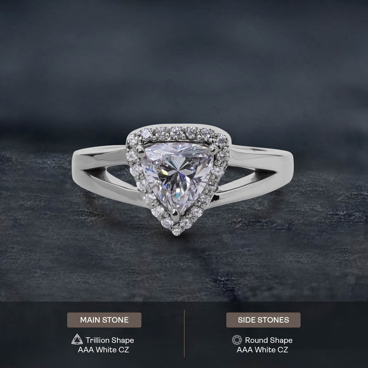 Split Shank Engagement Rings Trillion Cut CZ Diamond Halo Ring