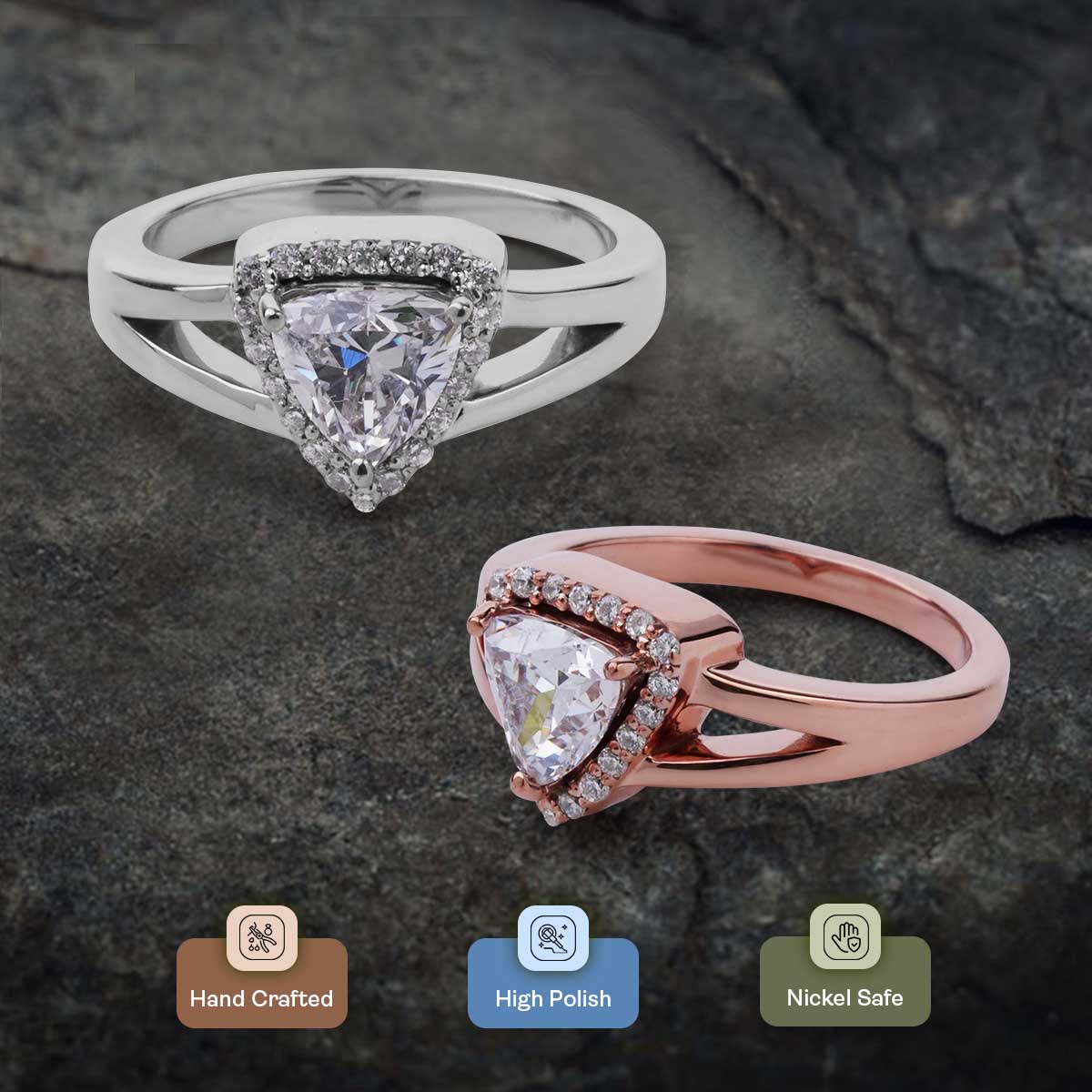 Split Shank Engagement Rings Trillion Cut CZ Diamond Halo Ring