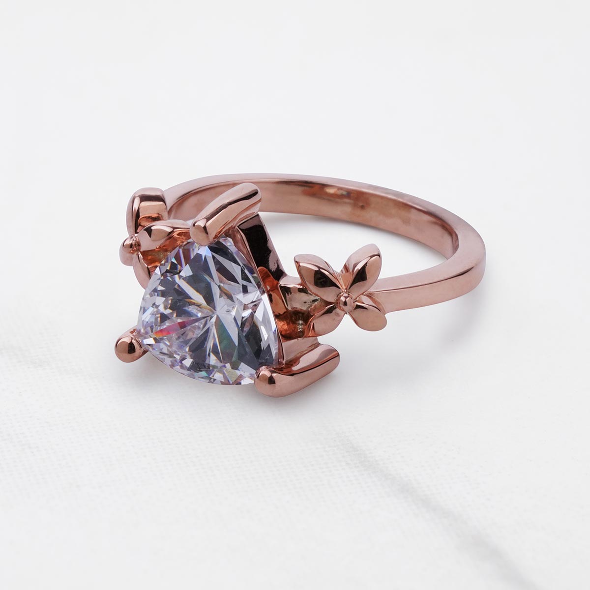 Solitaire Trillion Diamond Promise Ring Floral Art Nouveau Jewelry