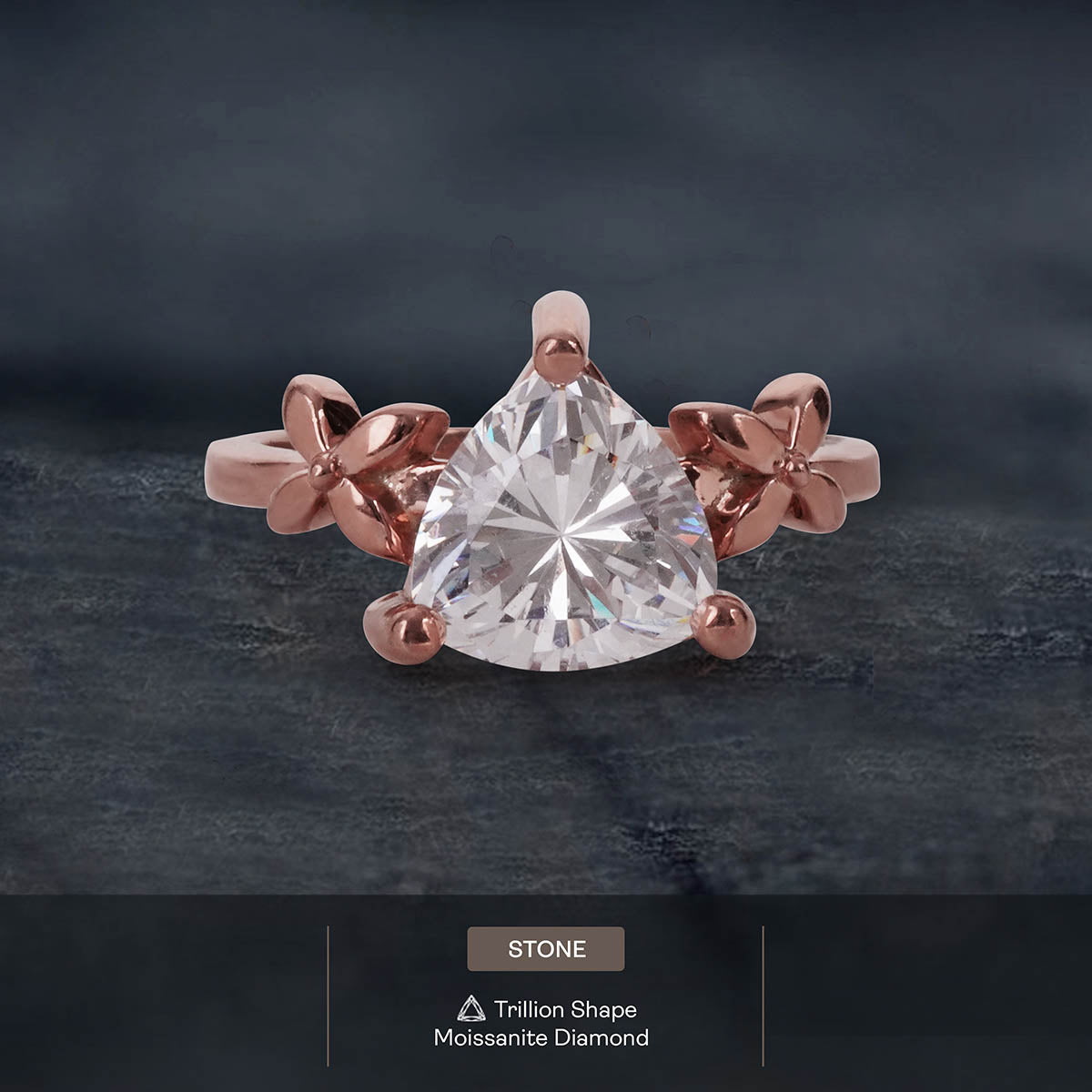 Trillion Cut Moissanite Ring Art Nouveau Engagement Rings Rose gold