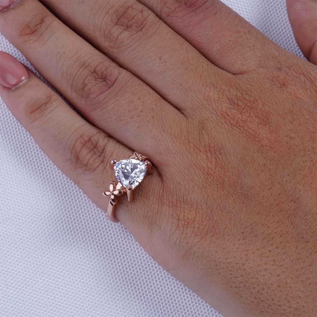 Solitaire Trillion Diamond Promise Engagement Wedding Ring Floral Art Nouveau Jewelry