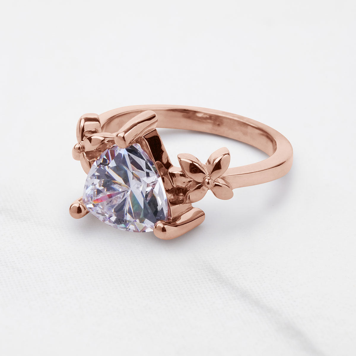 Trillion Cut Moissanite Ring Art Nouveau Engagement Rings Promise Wedding Jewelry Rose Gold Solitaire