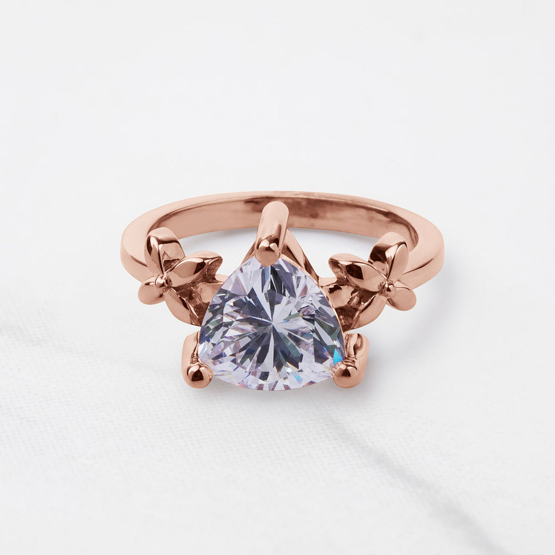 Trillion Cut Moissanite Ring Art Nouveau Engagement Rings Promise Wedding Jewelry Rose Gold Solitaire