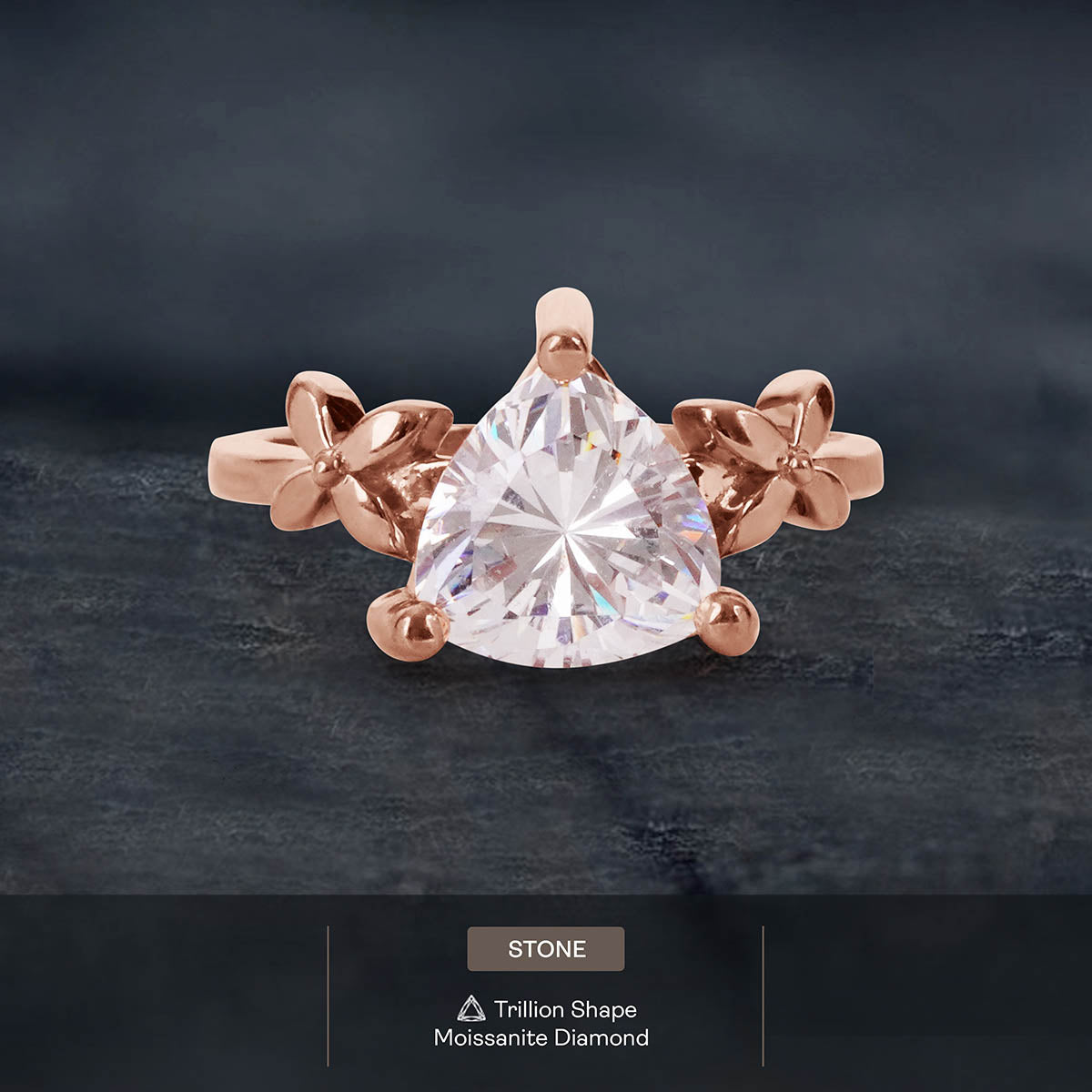 Trillion Cut Moissanite Ring Art Nouveau Engagement Rings Promise Wedding Jewelry Rose Gold Solitaire