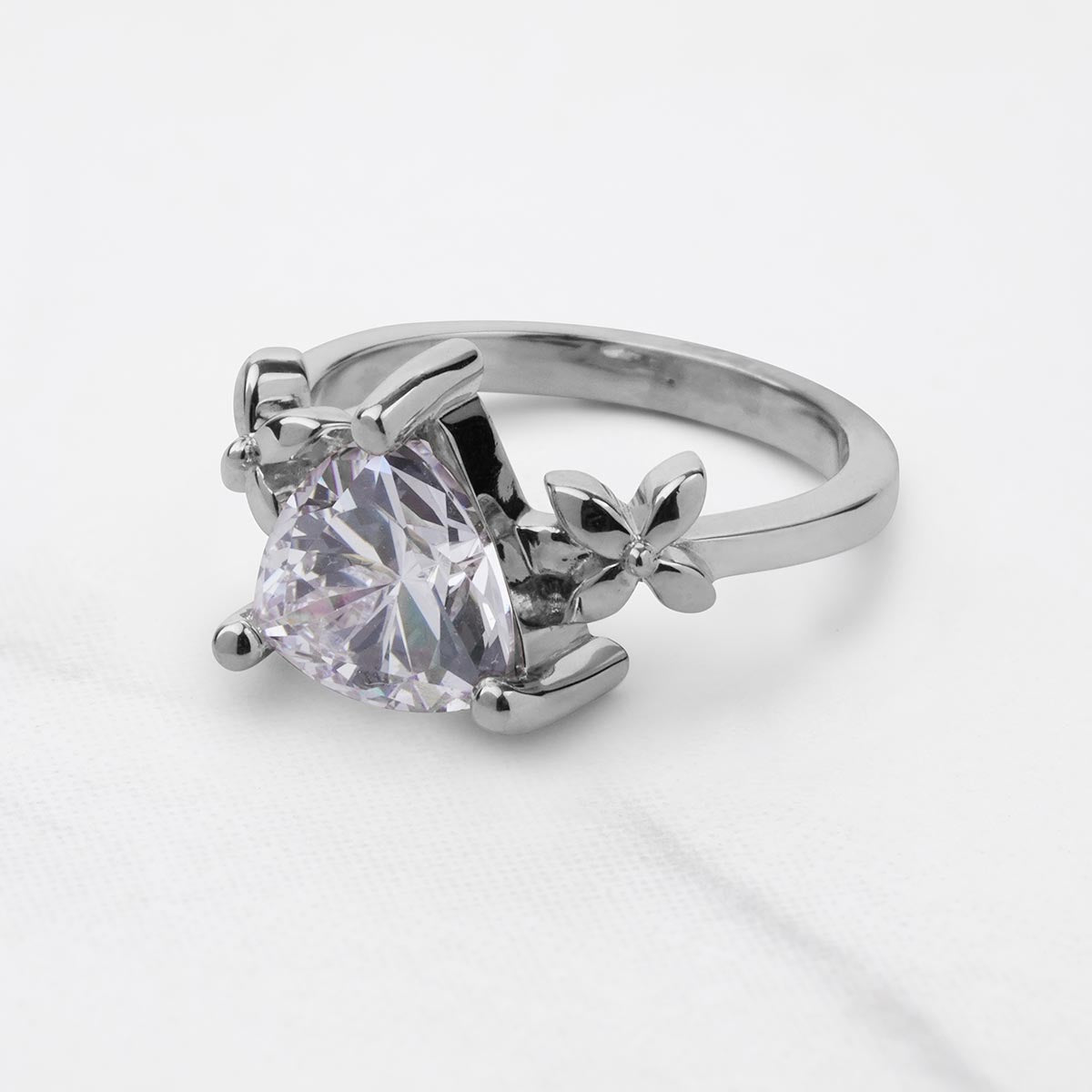 Solitaire Trillion Diamond Promise Ring Floral Art Nouveau Jewelry