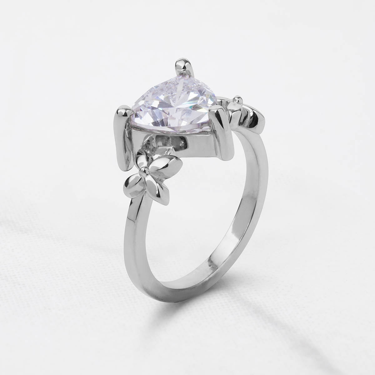 Solitaire Trillion Diamond Promise Ring Floral Art Nouveau Jewelry