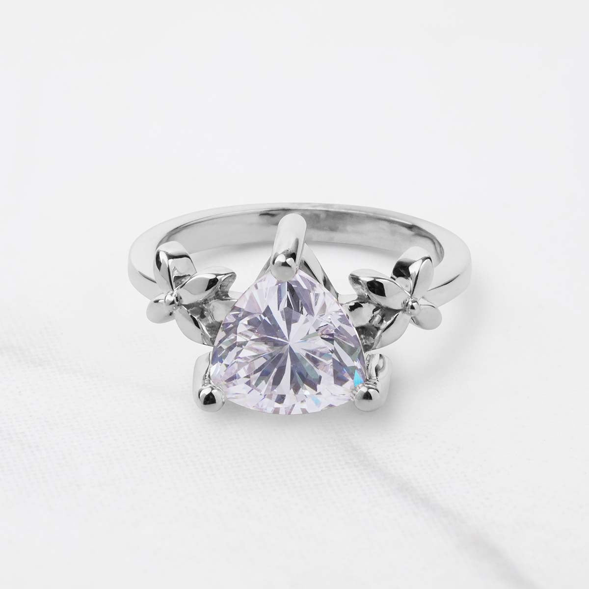 Trillion Cut Moissanite Ring Art Nouveau Engagement Rings Promise Wedding Jewelry Rose Gold Solitaire