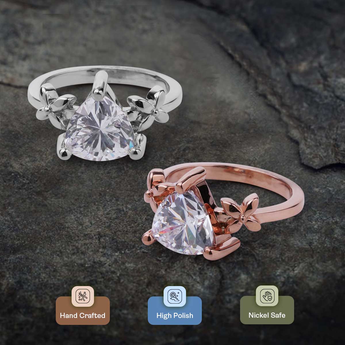 Trillion Cut Moissanite Ring Art Nouveau Engagement Rings Rose gold