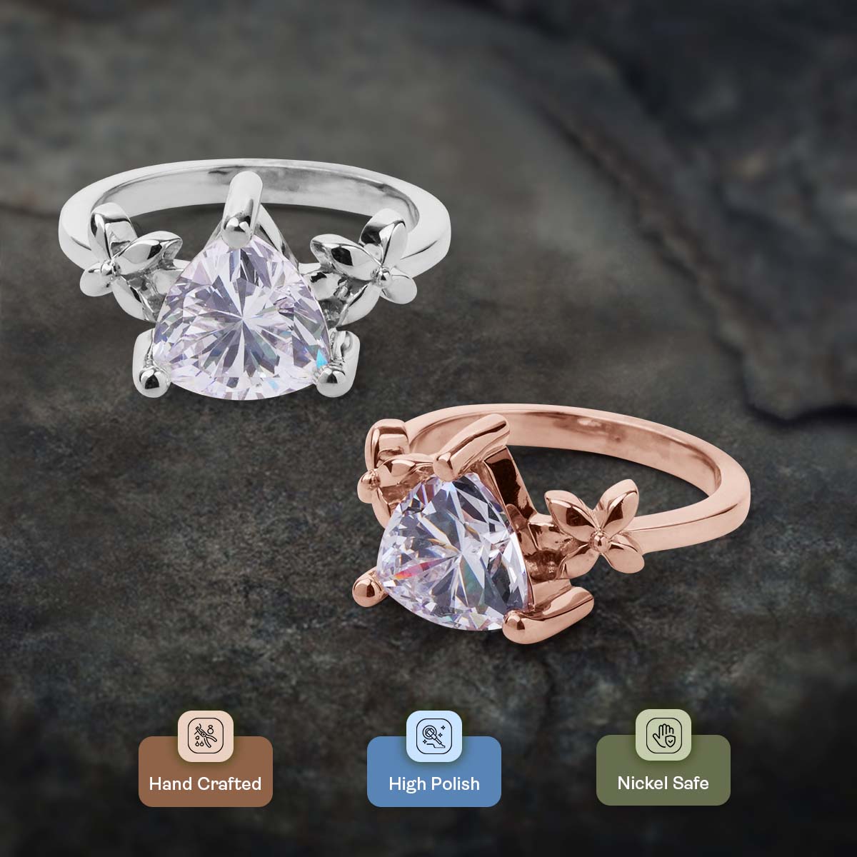 Trillion Cut Moissanite Ring Art Nouveau Engagement Rings Promise Wedding Jewelry Rose Gold Solitaire