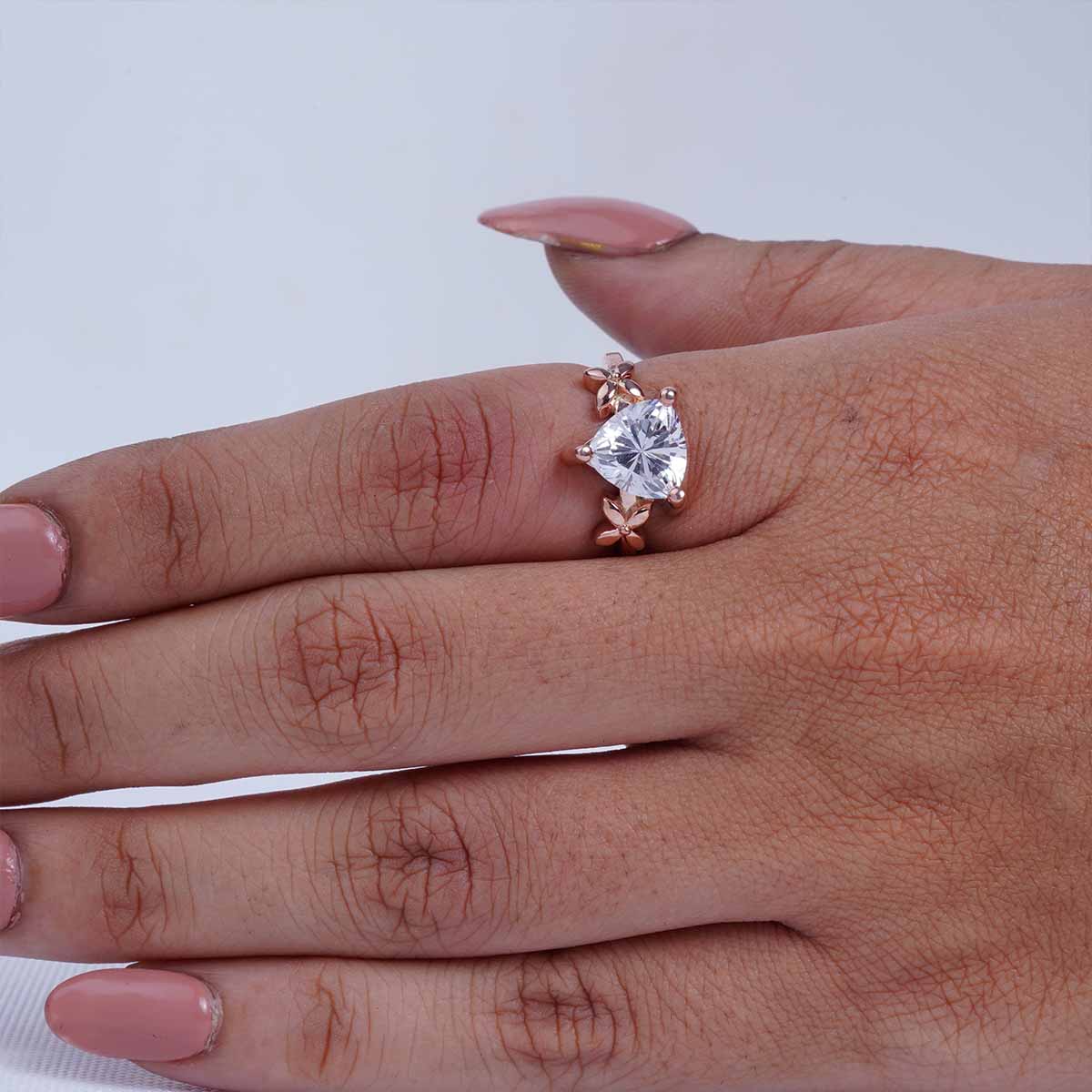 Trillion Cut Moissanite Ring Art Nouveau Engagement Rings Promise Wedding Jewelry Rose Gold Solitaire