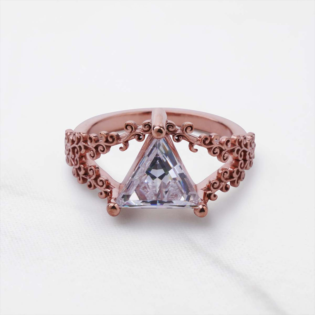 Triangle Moissanite Engagement Ring Filigree Art Deco Jewelry