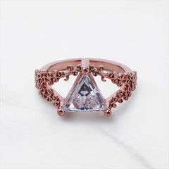 Triangle Moissanite Engagement Ring Filigree Art Deco Jewelry