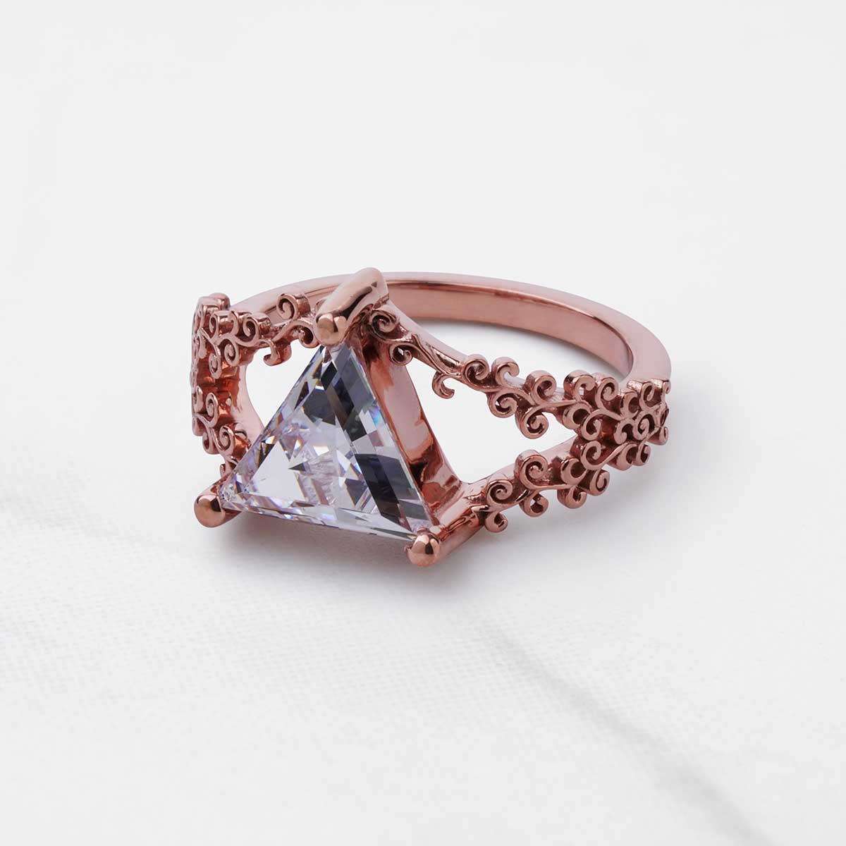 Triangle Cut 2CT Solitaire CZ Diamond Filigree Engagement Ring
