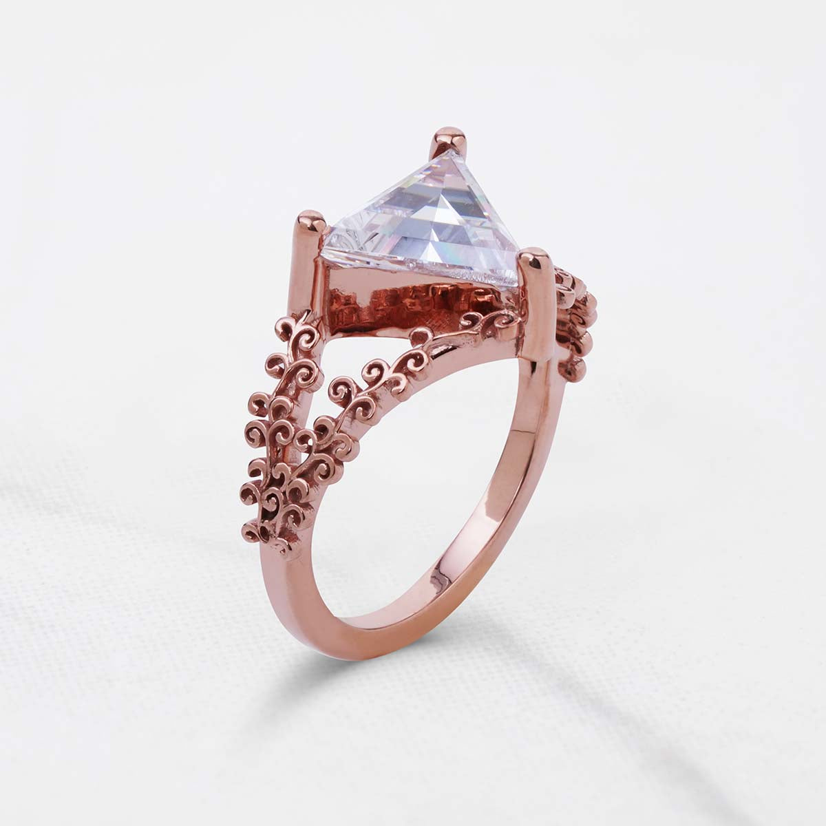 Triangle Cut 2CT Solitaire CZ Diamond Filigree Engagement Ring