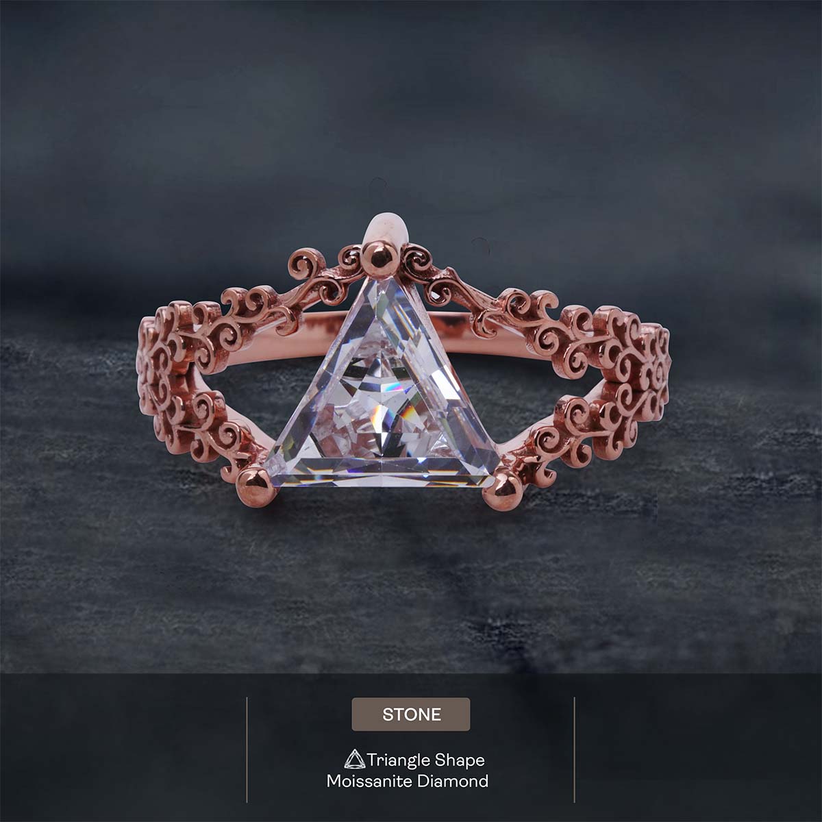 Triangle Moissanite Engagement Ring Filigree Art Deco Jewelry
