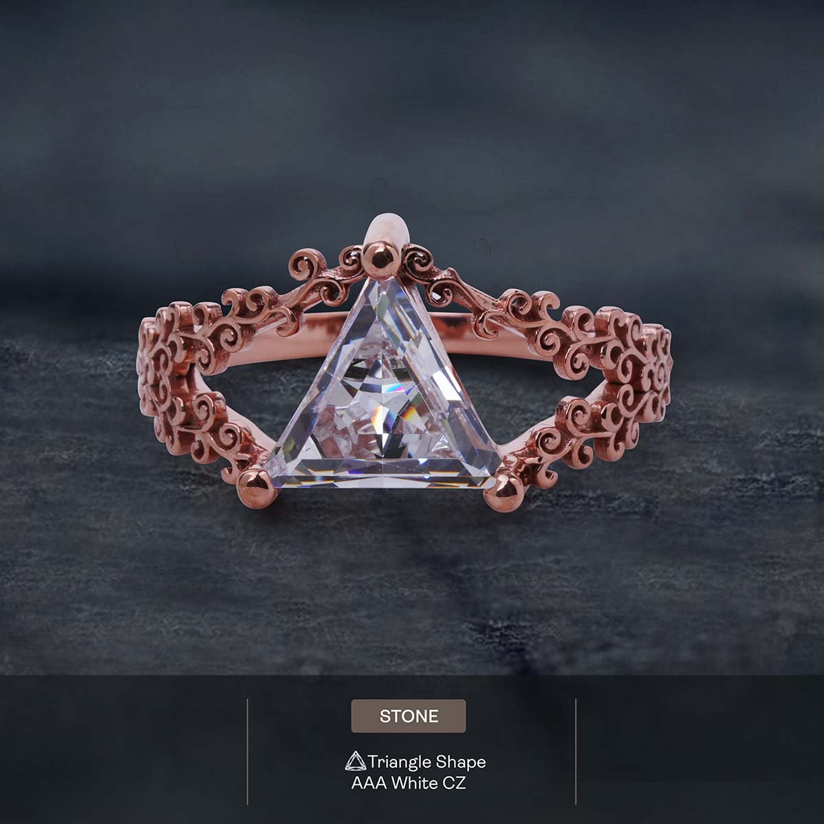 Triangle Cut 2CT Solitaire CZ Diamond Filigree Engagement Ring