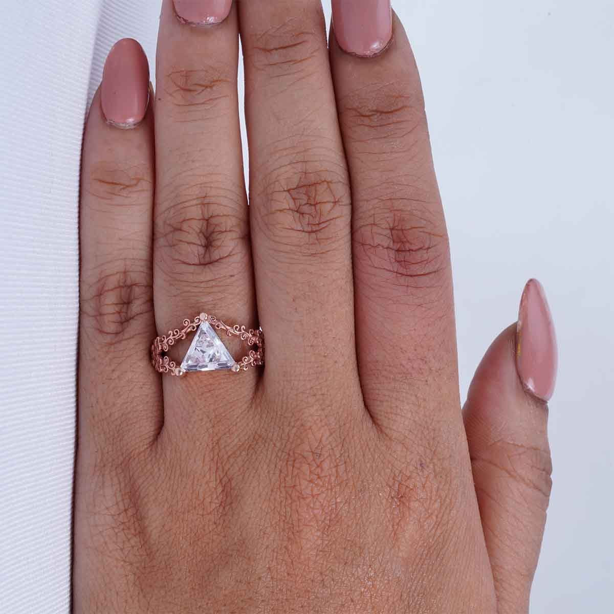 Triangle Cut 2CT Solitaire CZ Diamond Filigree Engagement Ring