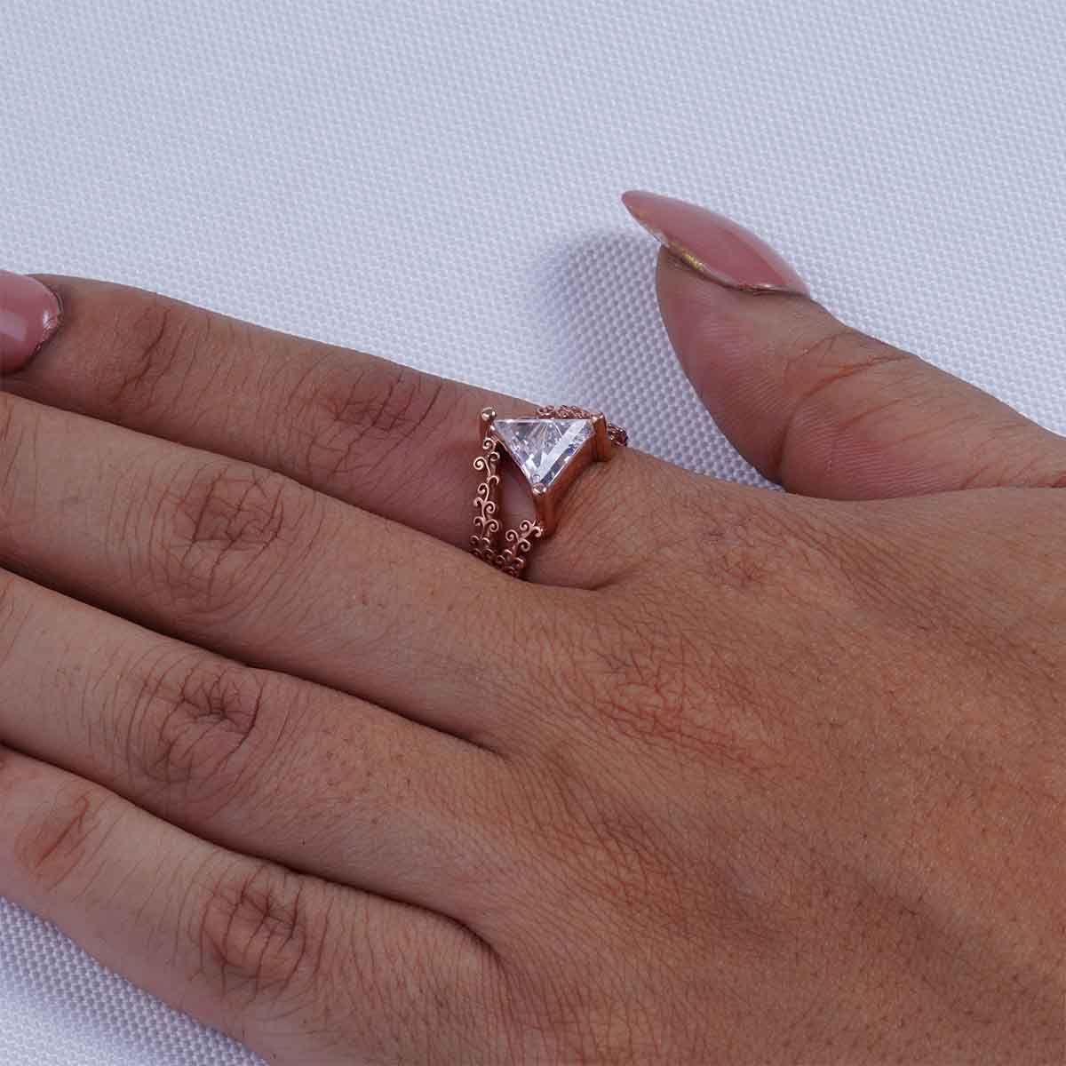 Triangle Cut 2CT Solitaire CZ Diamond Filigree Engagement Ring
