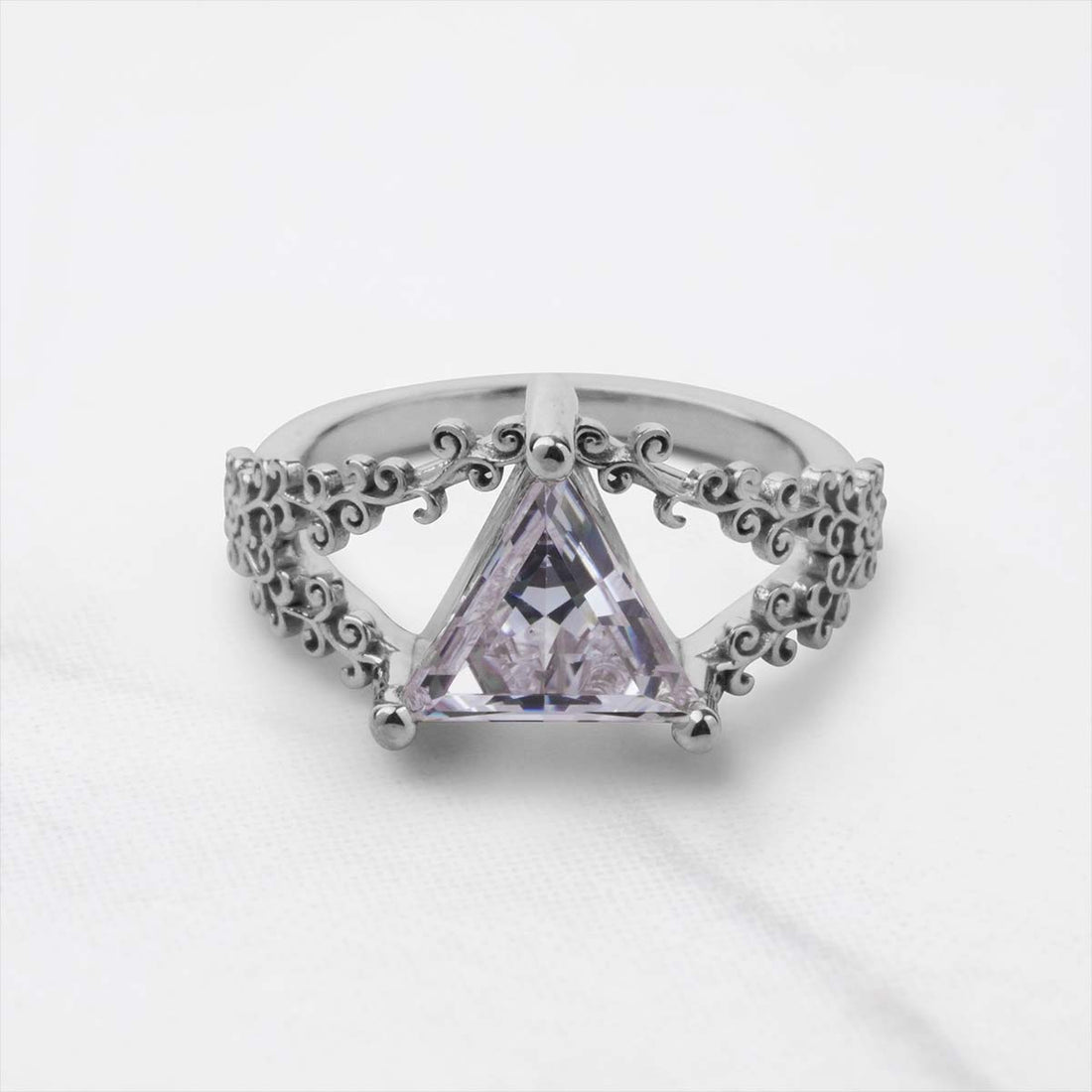 Triangle Moissanite Engagement Ring Filigree Art Deco Jewelry