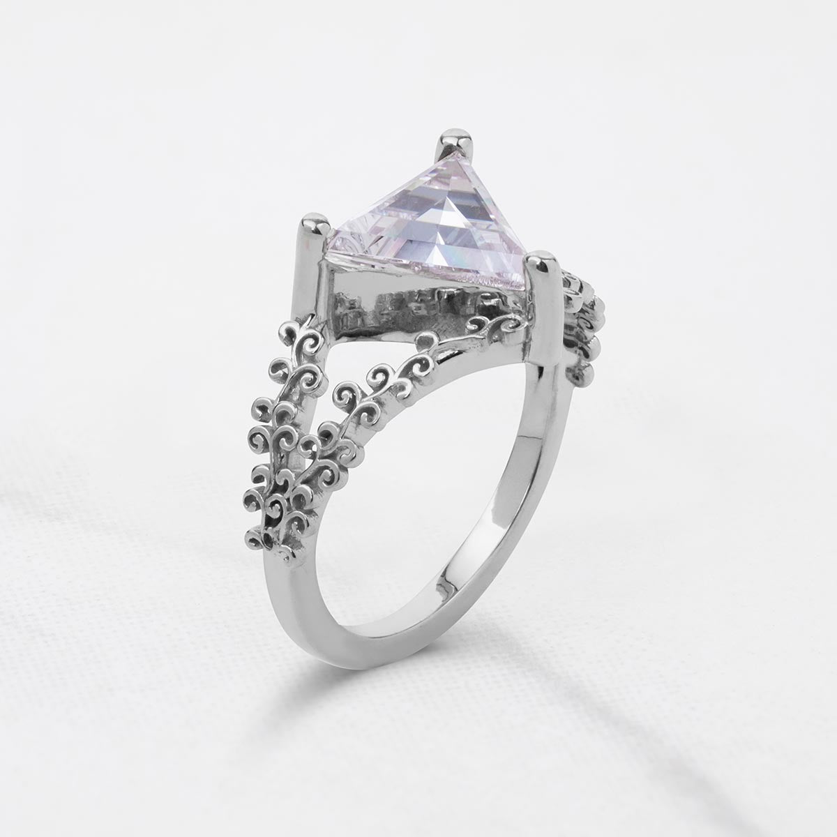 Triangle Cut 2CT Solitaire CZ Diamond Filigree Engagement Ring