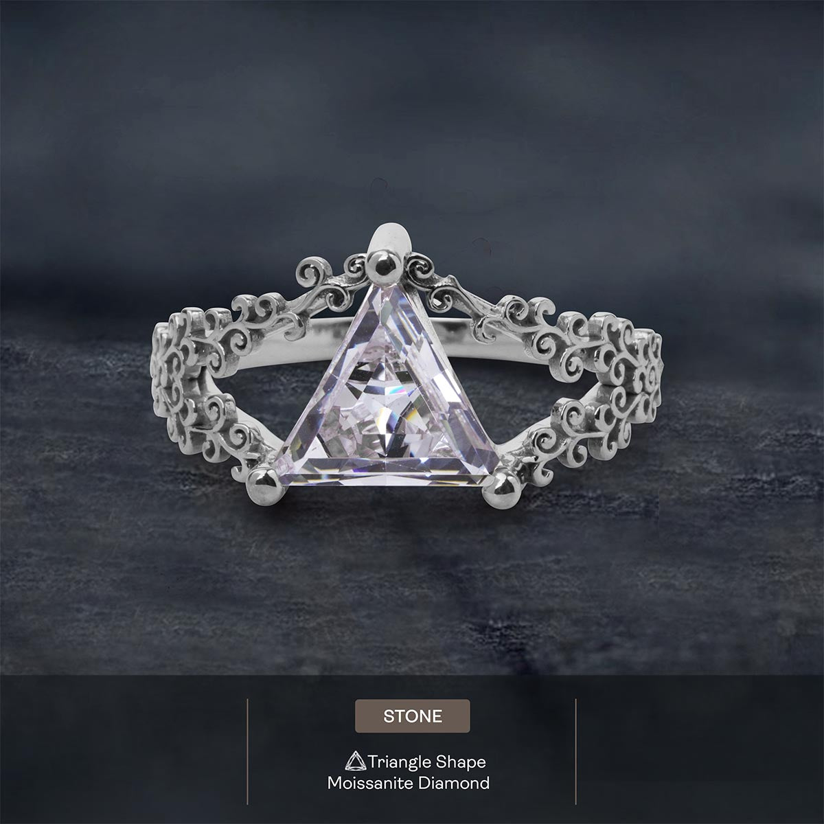 Triangle Moissanite Engagement Ring Filigree Art Deco Jewelry