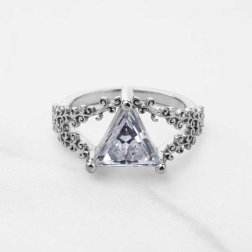 Solitaire Triangle Moissanite Engagement Ring Filigree Art Deco Wedding White Rose Gold Jewelry