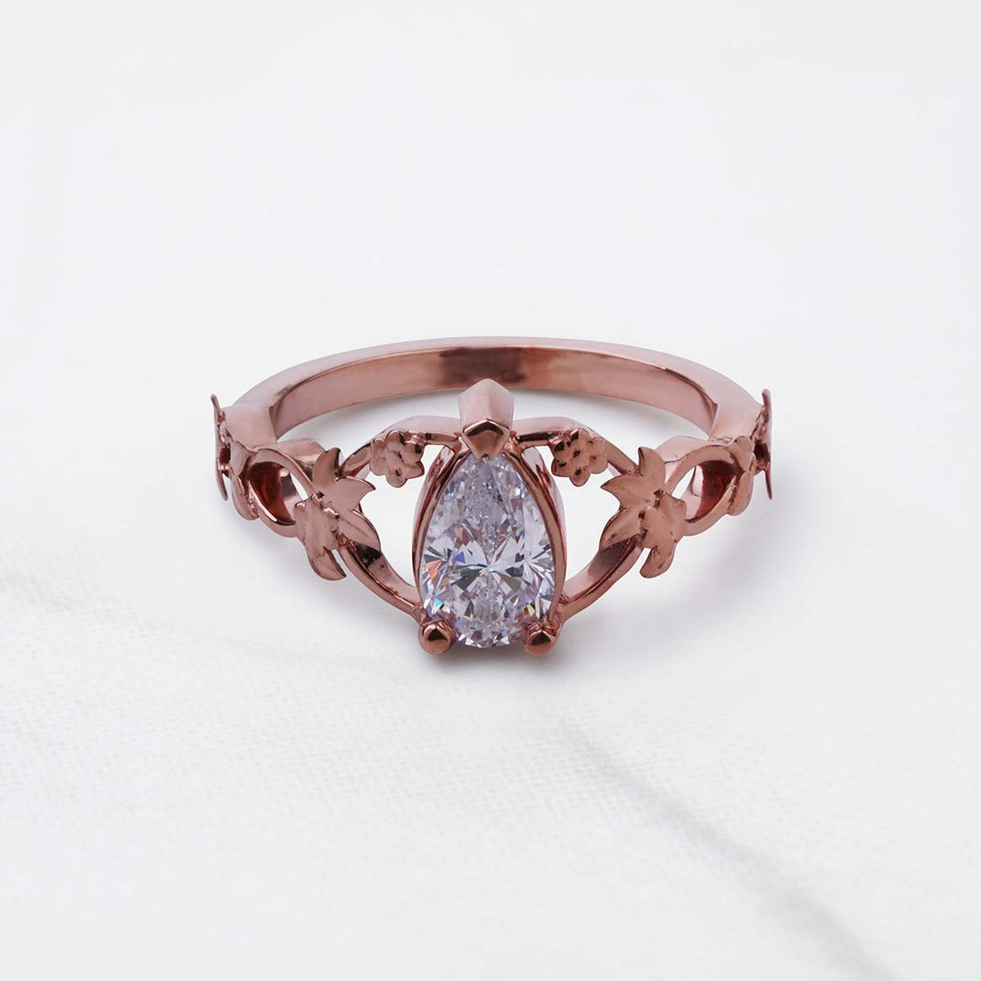 1CT Pear Cut Solitaire Moissanite Ring Art Nouveau Promise Rings