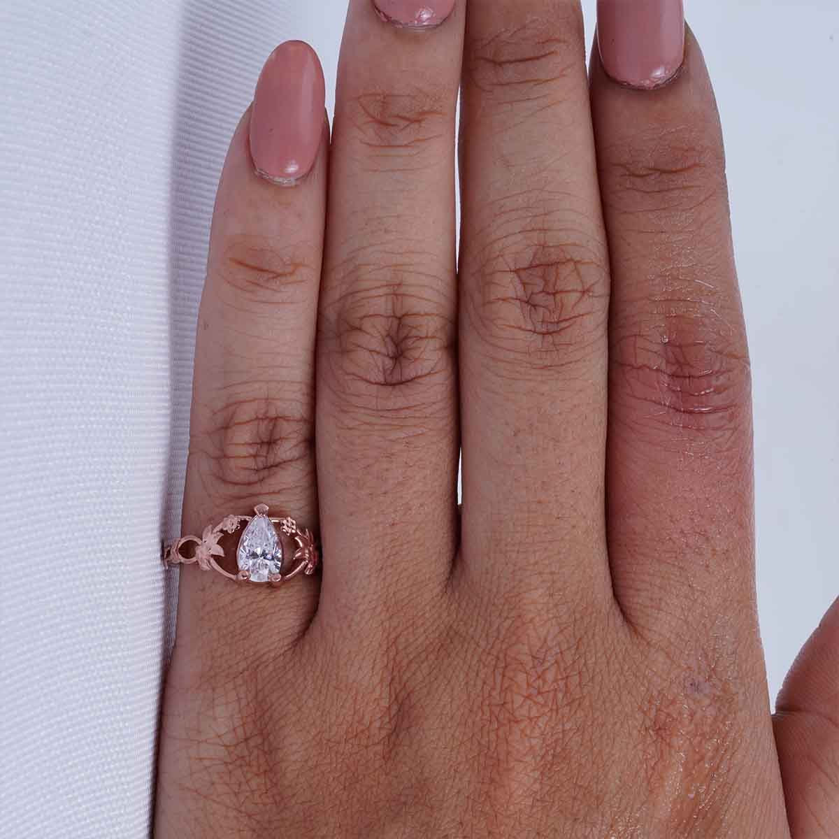 Art Nouveau Engagement Rings Solitaire Pear Cut Diamond Ring