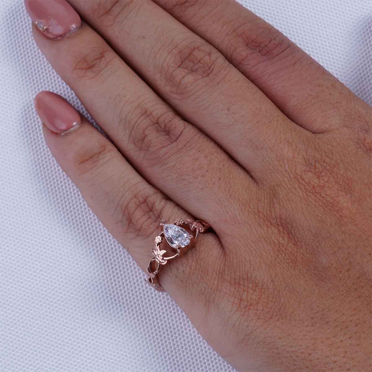 Art Nouveau Engagement Rings Solitaire Pear Cut Diamond Ring