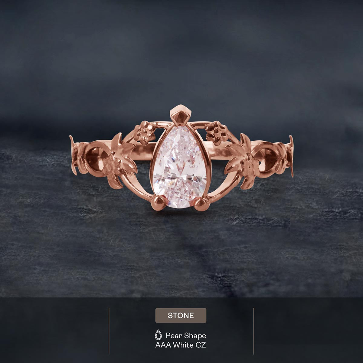 Pear Cut Teardrop Solitaire Diamond Engagement Ring Floral Art Nouveau Promise Wedding Rings Rose Gold