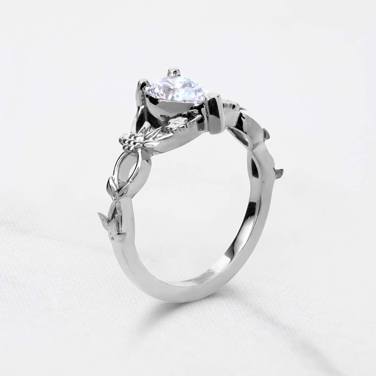 Pear Cut Teardrop Solitaire Moissanite Ring Floral Art Nouveau Promise Engagement Wedding Rings Rose Gold