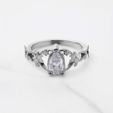 Pear Cut Teardrop Solitaire Moissanite Ring Floral Art Nouveau Promise Engagement Wedding Rings Rose Gold