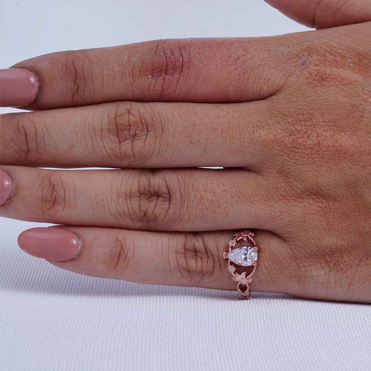 1CT Pear Cut Solitaire Moissanite Ring Art Nouveau Promise Rings