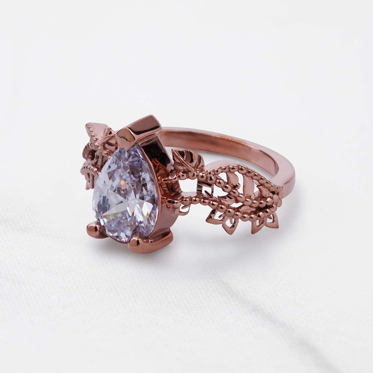 2CT Pear Cut Moissanite Art Deco Engagement Ring Rose Gold
