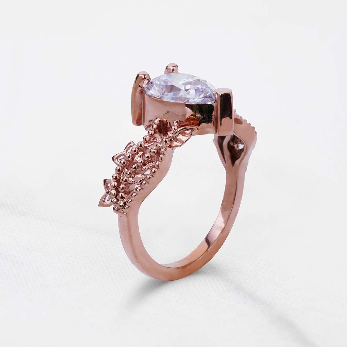 Teardrop Diamond Art Deco Ring Floral Vintage Engagement Rings