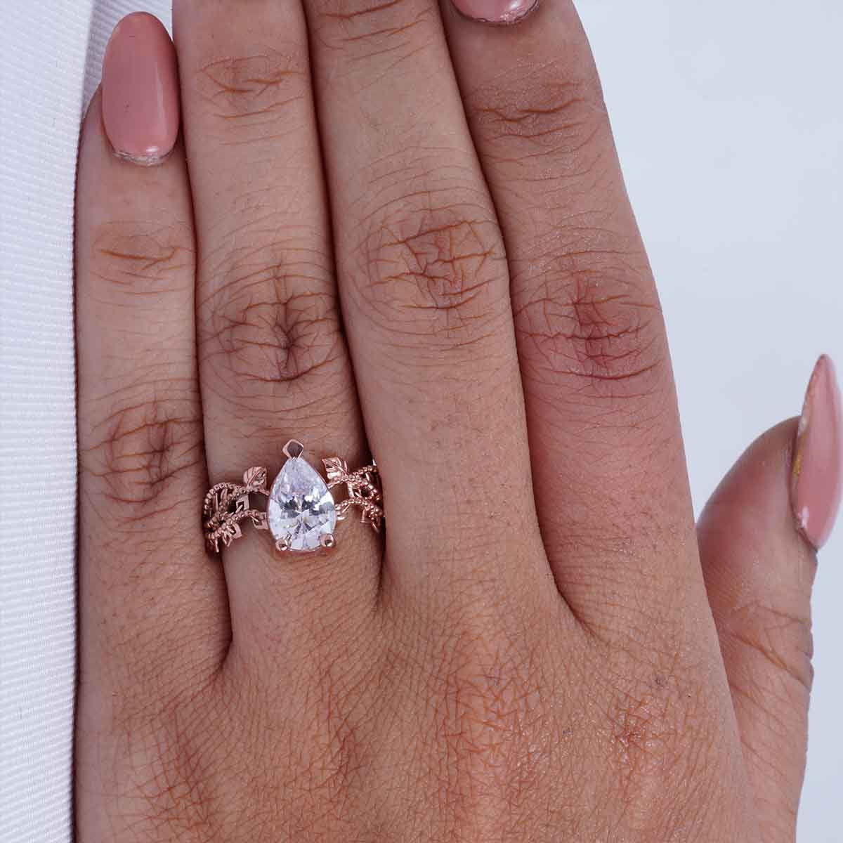 Teardrop Diamond Art Deco Ring Floral Vintage Engagement Rings