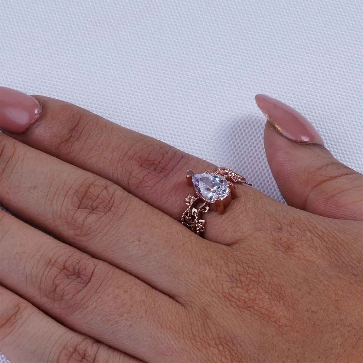 Teardrop Diamond Art Deco Ring Floral Vintage Engagement Rings
