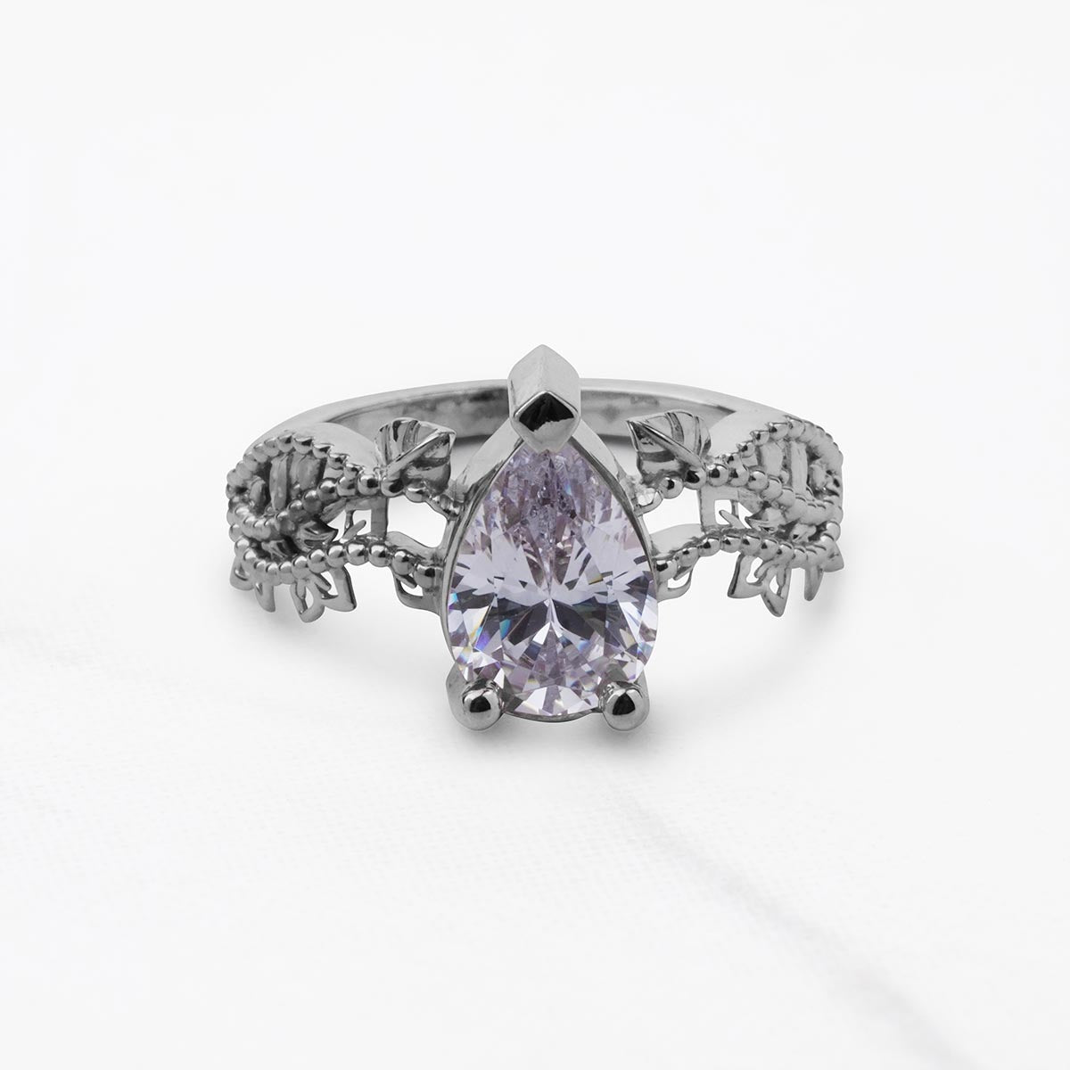 Teardrop Diamond Art Deco Ring Floral Vintage Engagement Rings