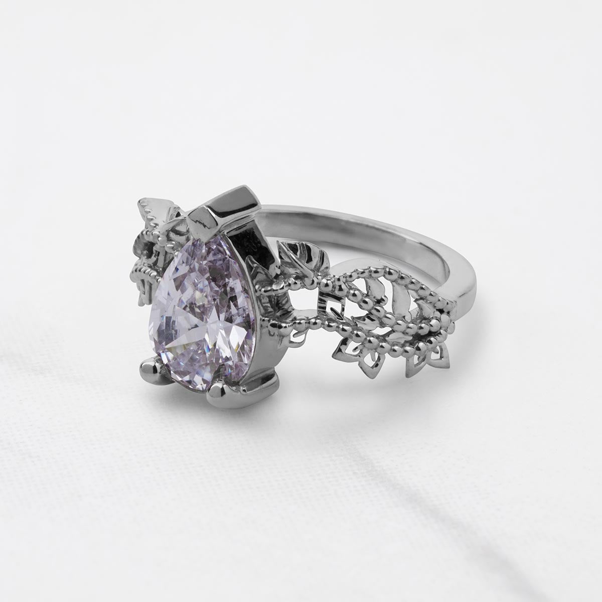 Teardrop Diamond Art Deco Ring Floral Vintage Engagement Rings