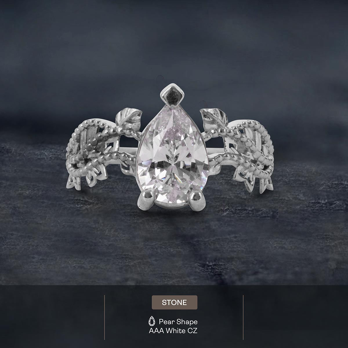 Teardrop Diamond Art Deco Ring Floral Vintage Engagement Rings