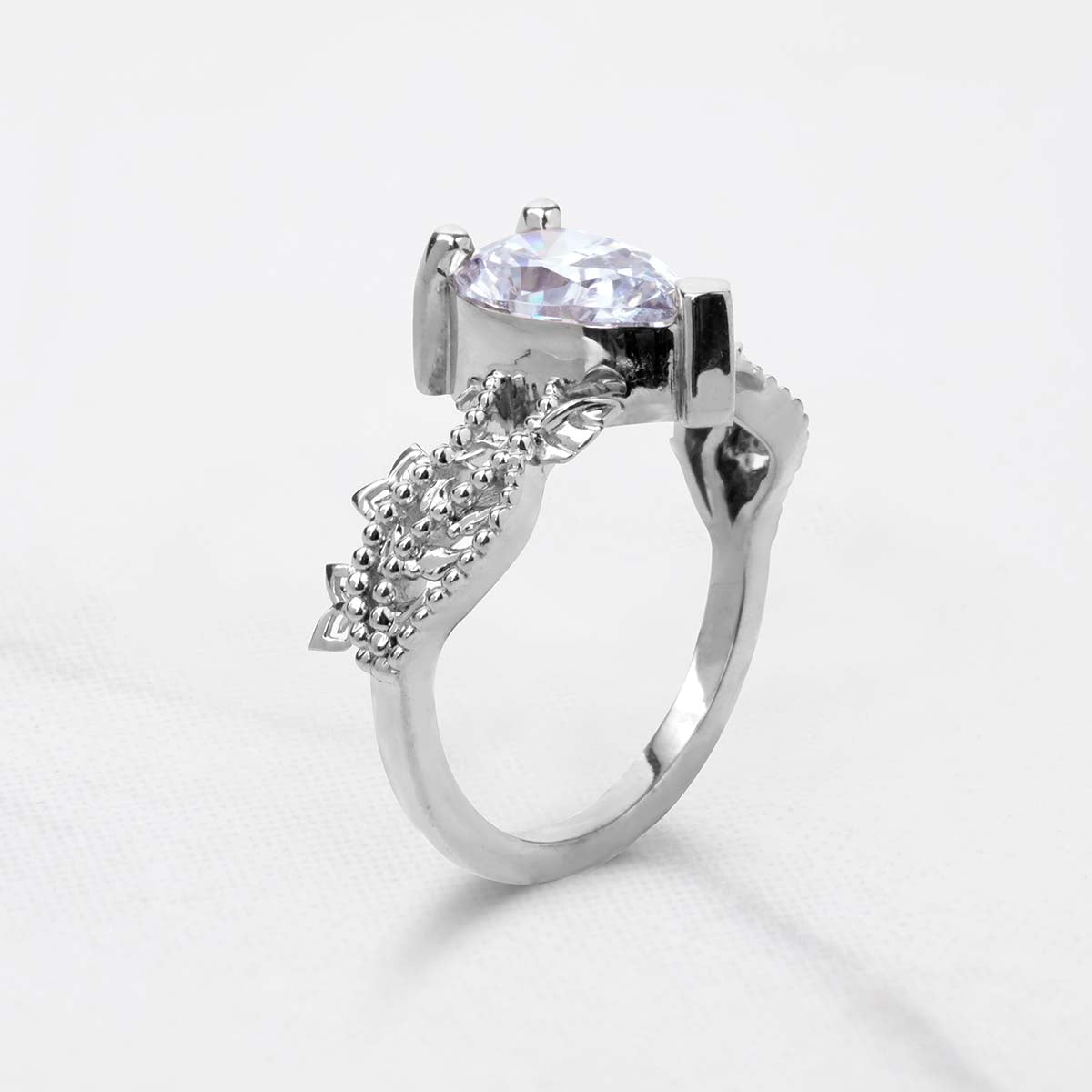 Pear Cut Moissanite Art Deco Engagement Ring White Rose Gold Vintage Solitaire