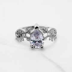 Teardrop Diamond Art Deco Ring Floral Vintage Engagement Rings