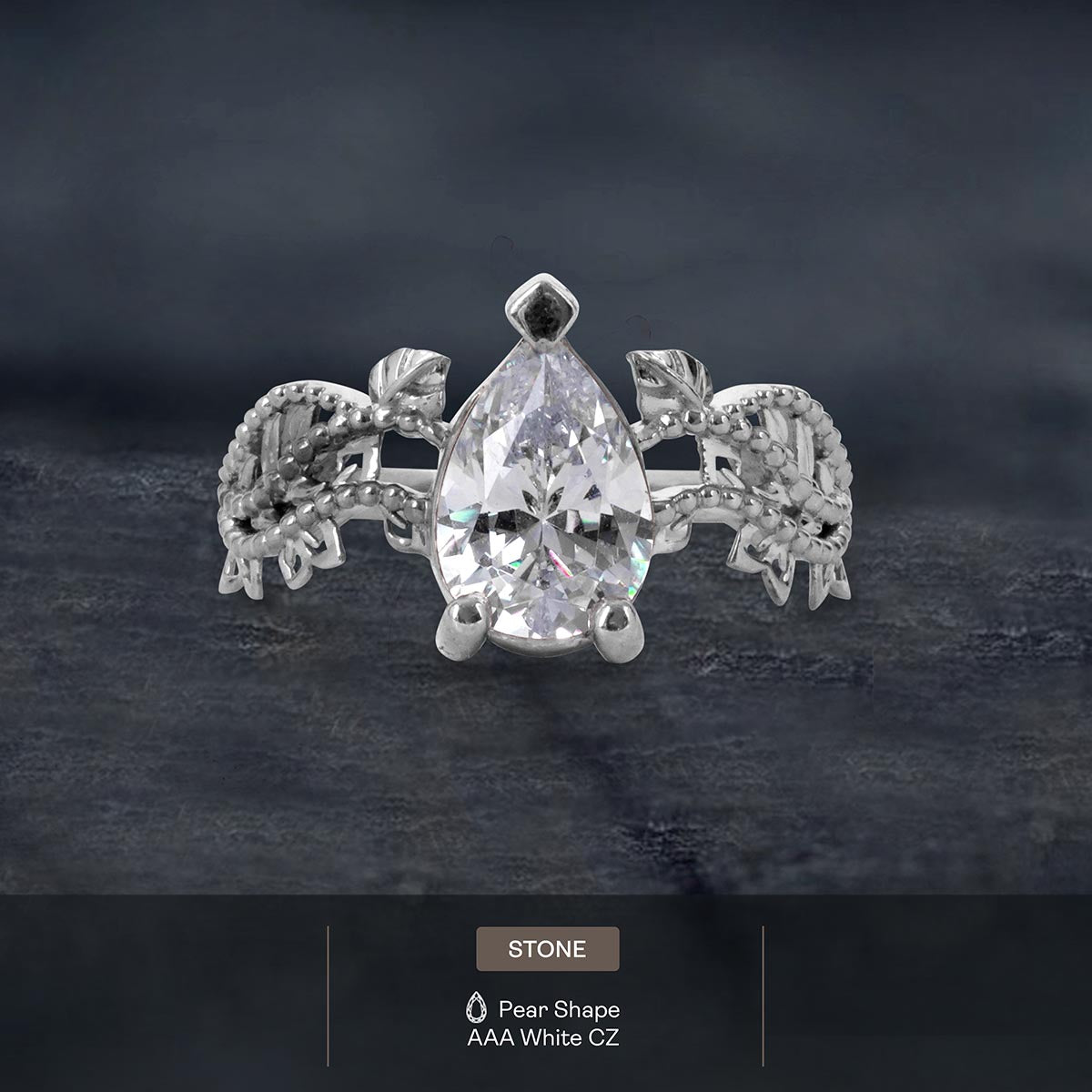Pear Cut Cubic Zirconia Diamond Art Deco Engagement Ring White Rose Gold Vintage Solitaire
