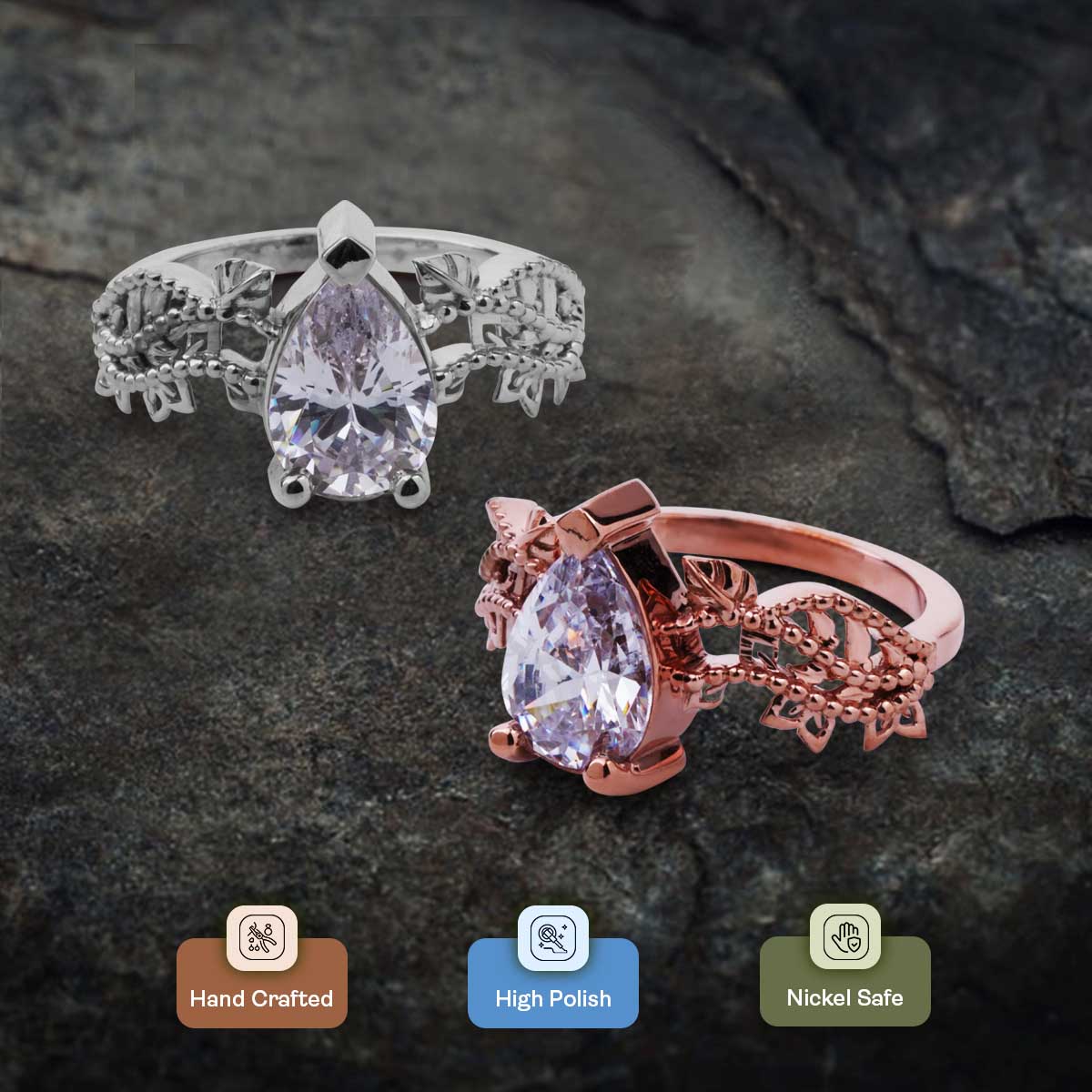 2CT Pear Cut Moissanite Art Deco Engagement Ring Rose Gold