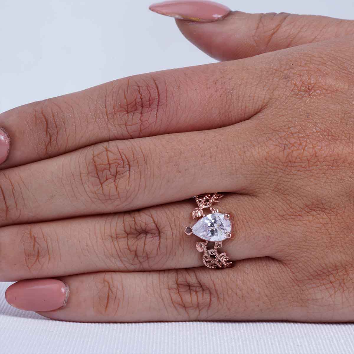 Pear Cut Cubic Zirconia Diamond Art Deco Engagement Ring White Rose Gold Vintage Solitaire