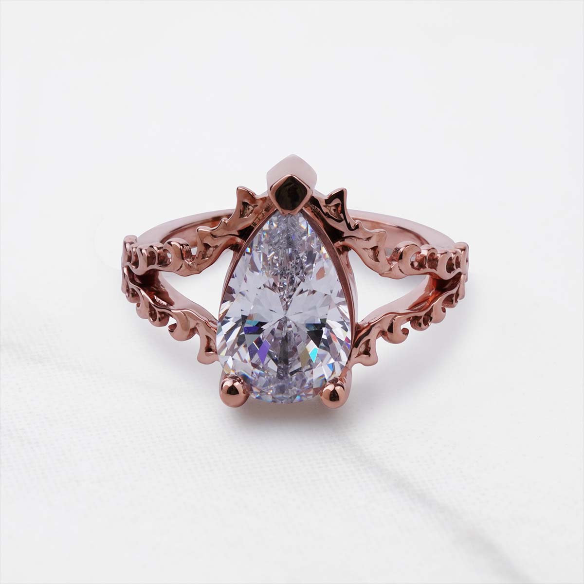 Solitaire 3CT Pear Cut Moissanite Art Nouveau Engagement Ring